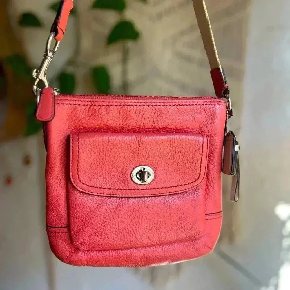 Coach Pink Pebbled Leather Crossbody Bag with Turnlock Pocket